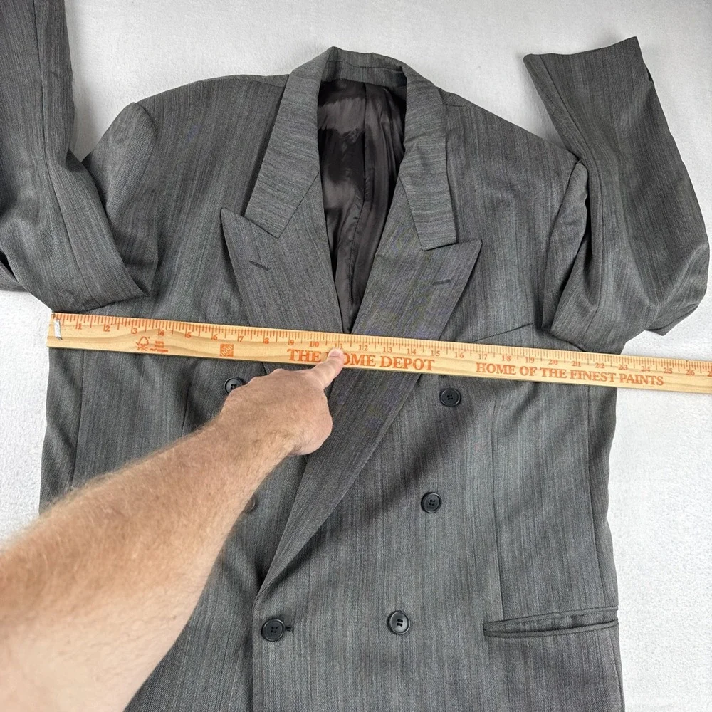 Yves Saint Laurent Mens Gray Double Breasted Peak Lapel Blazer 44R Wool Office